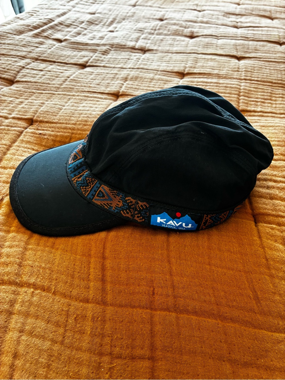 KAVU Black Strap Cap with Aztec Trim. Size L